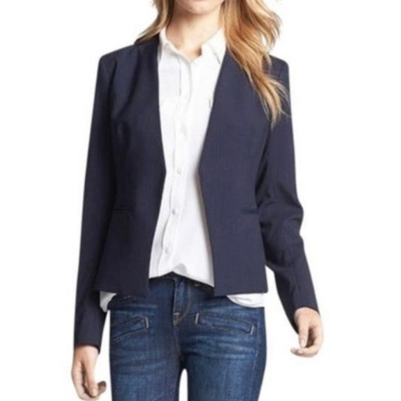 Theory Jackets & Blazers - Theory Lana Tuck Stripe Open Blazer Navy 12